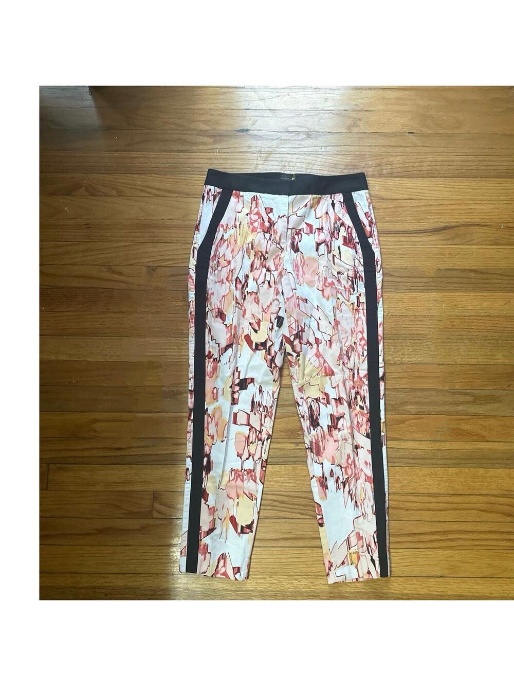 Donna Karan NY Printed Cotton Pants 6 Luxury Chic Tailored Modern Style